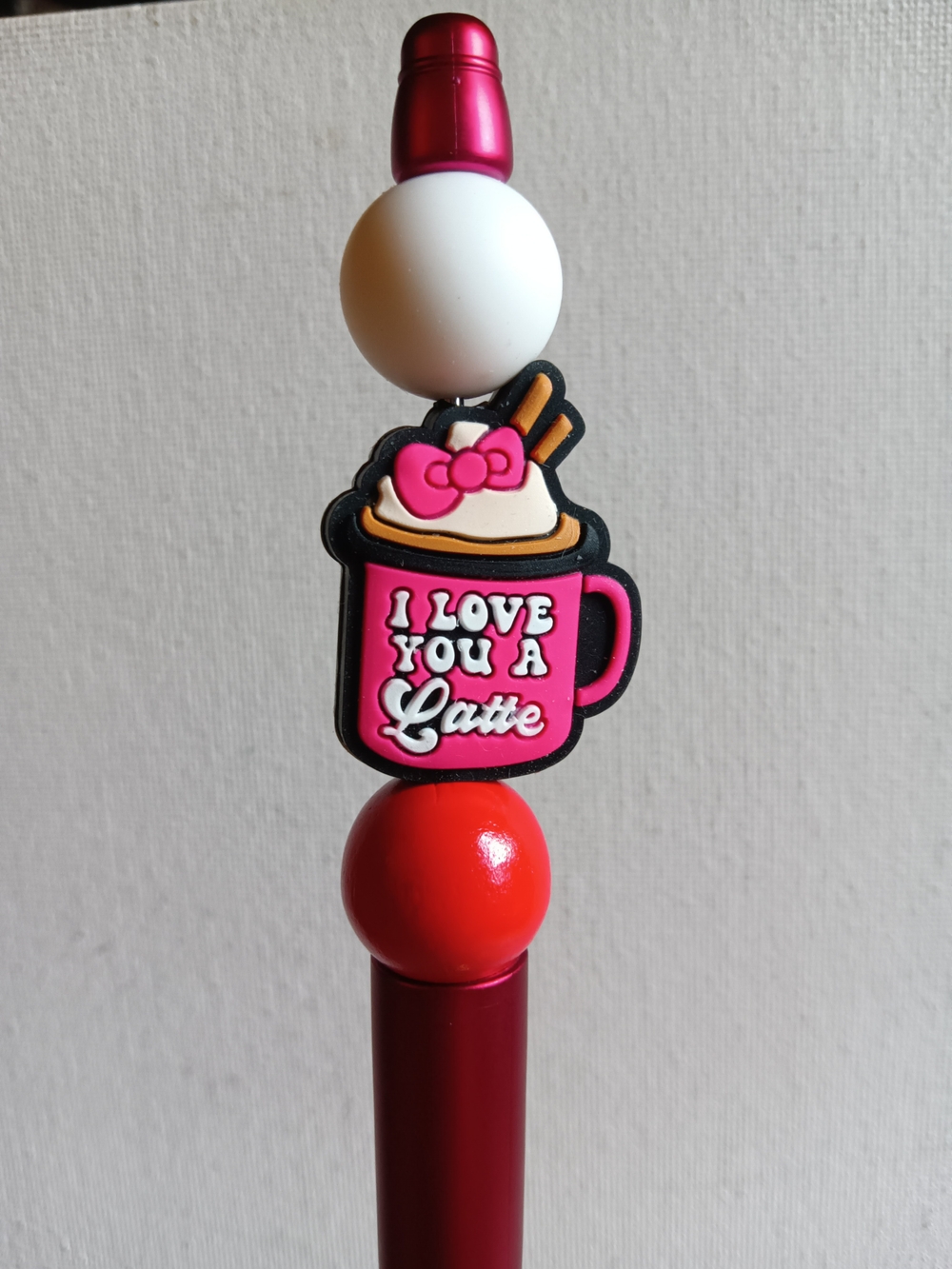 Beadable Red Pen with 'I Love You A Latte' Coffee Cup Focal